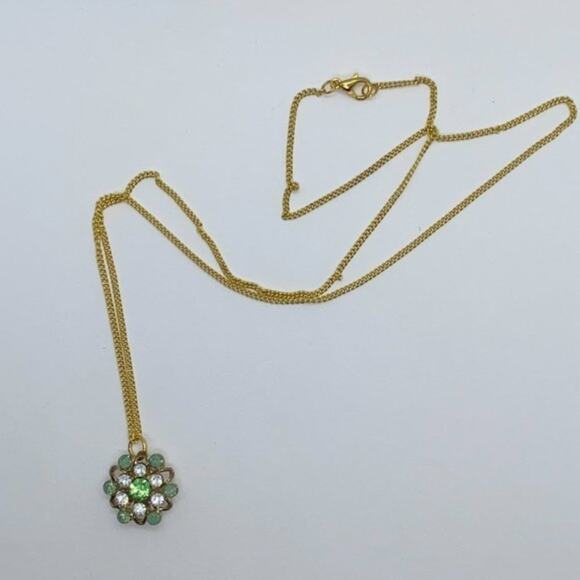Gold-Tone Turquoise Green Rhinestone Necklace - Picture 2 of 13